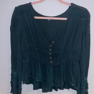 american eagle emerald green long sleeve blouse